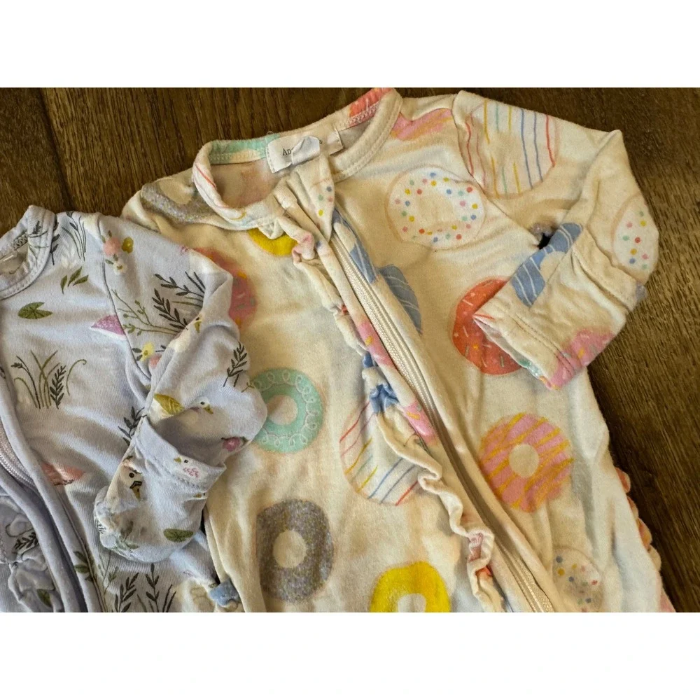 Angel Dear Newborn Baby Girl Bamboo Sleepers Ruffle Bottom Swan Donuts Bundle